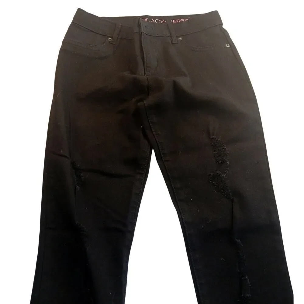 The Children's Place Girls New w/Tags Distressed Black Wash Jeggings - Size 12